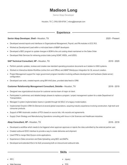 Senior Abap Developer Resume