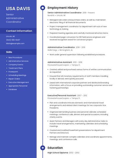 Senior Administrative Coordinator Resume