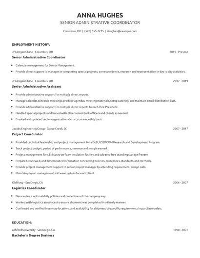 Senior Administrative Coordinator Resume