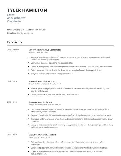 Senior Administrative Coordinator Resume