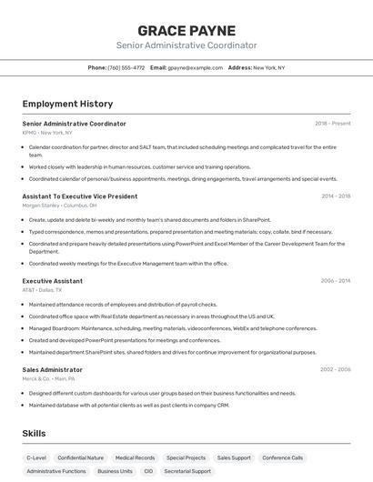 Senior Administrative Coordinator Resume