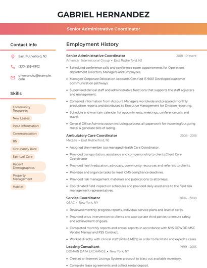 Senior Administrative Coordinator Resume