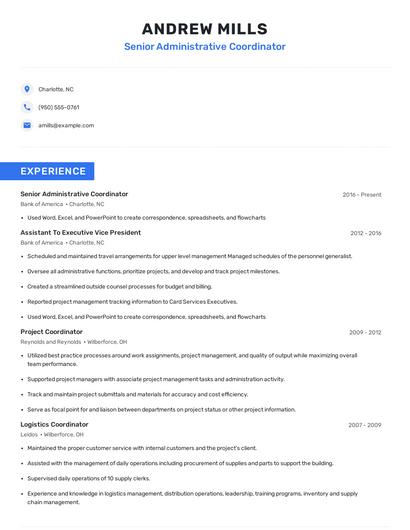 Senior Administrative Coordinator Resume