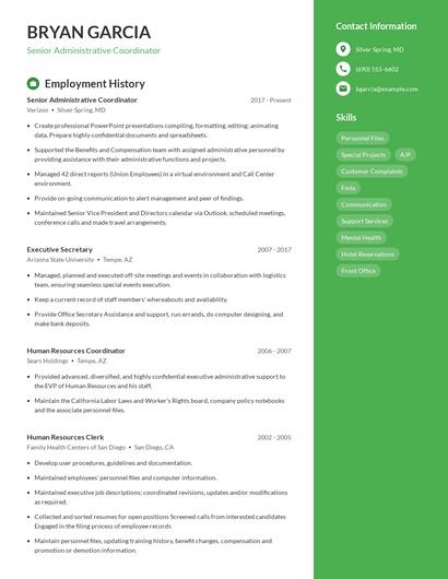 Senior Administrative Coordinator Resume