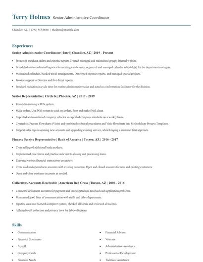 Senior Administrative Coordinator Resume