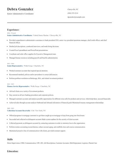Senior Administrative Coordinator Resume