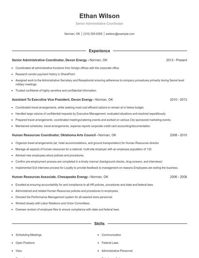 Senior Administrative Coordinator Resume