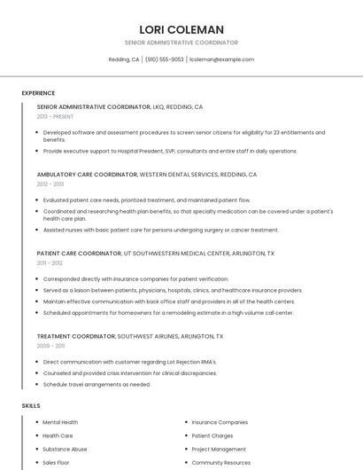 Senior Administrative Coordinator Resume