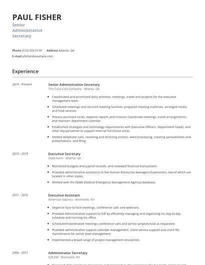 Senior Administrative Secretary Resume