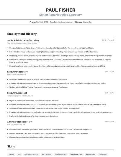 Senior Administrative Secretary Resume