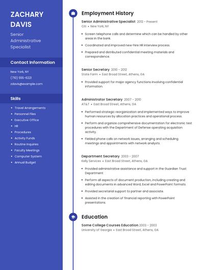 Senior Administrative Specialist Resume