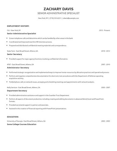 Senior Administrative Specialist Resume