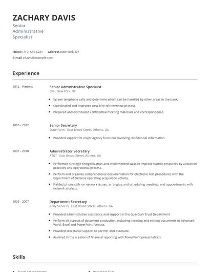 Senior Administrative Specialist Resume