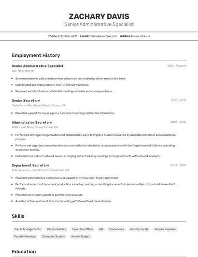 Senior Administrative Specialist Resume