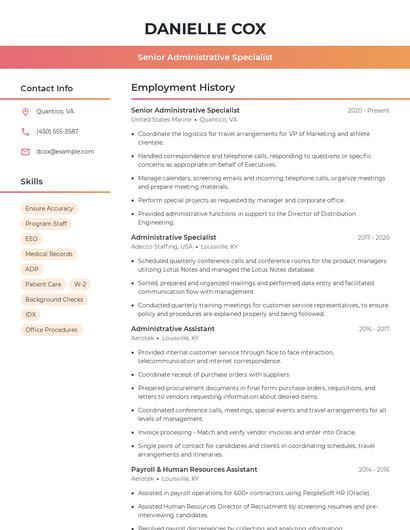 Senior Administrative Specialist Resume