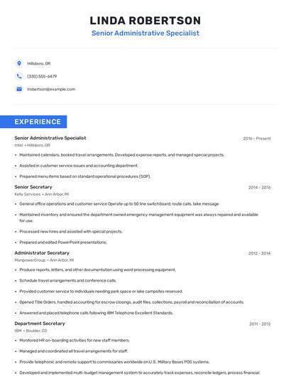 Senior Administrative Specialist Resume