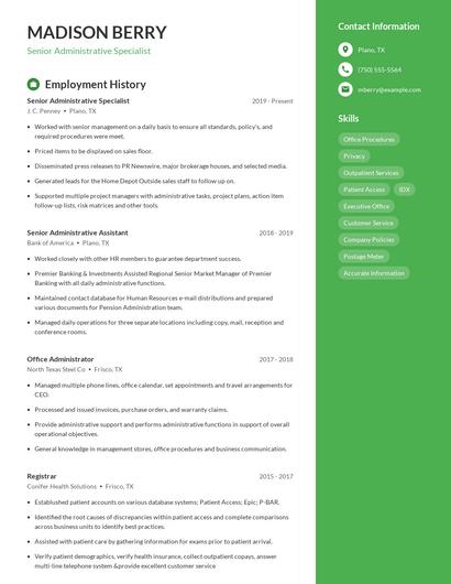 Senior Administrative Specialist Resume