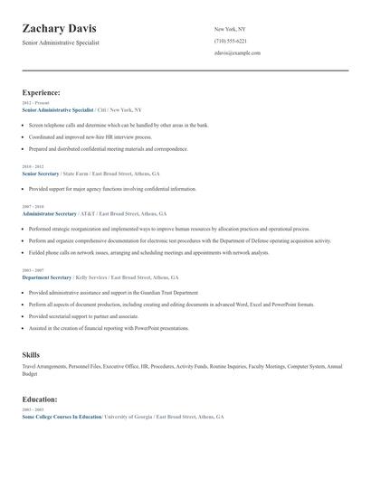 Senior Administrative Specialist Resume
