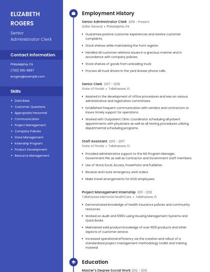 Senior Administrator Clerk Resume