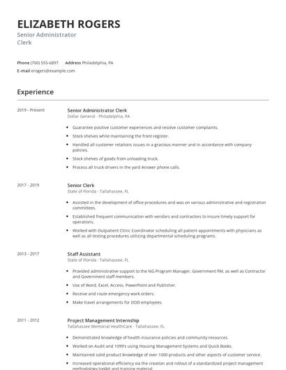 Senior Administrator Clerk Resume