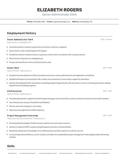 Senior Administrator Clerk Resume