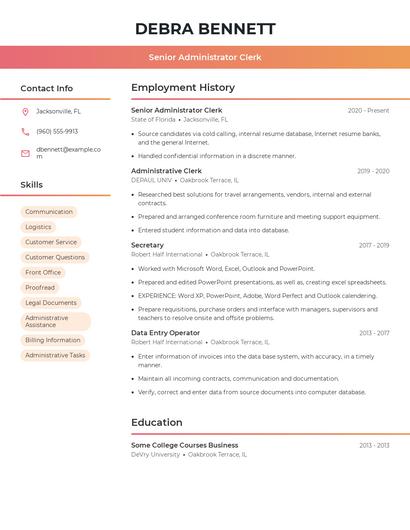 Senior Administrator Clerk Resume