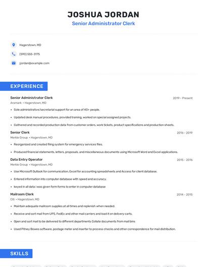 Senior Administrator Clerk Resume