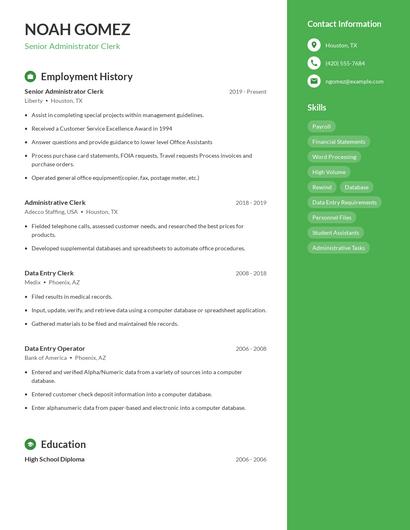 Senior Administrator Clerk Resume