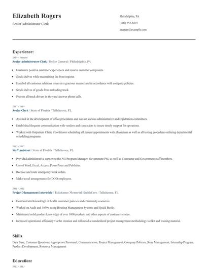 Senior Administrator Clerk Resume