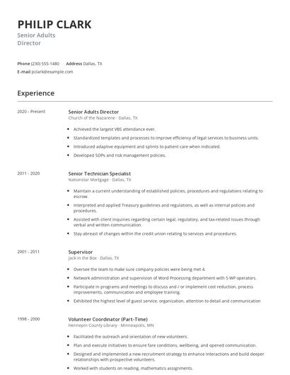 Senior Adults Director Resume