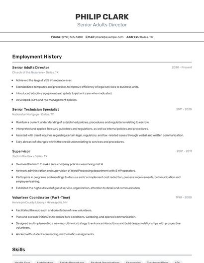 Senior Adults Director Resume