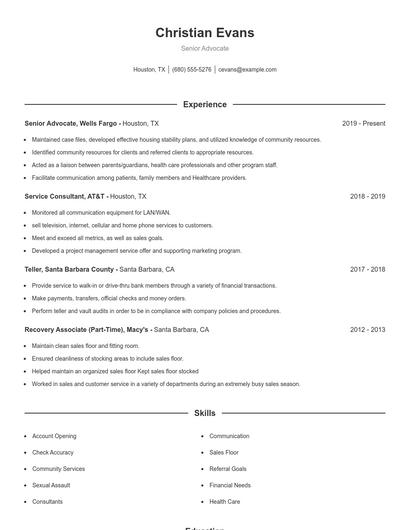 Senior Advocate Resume