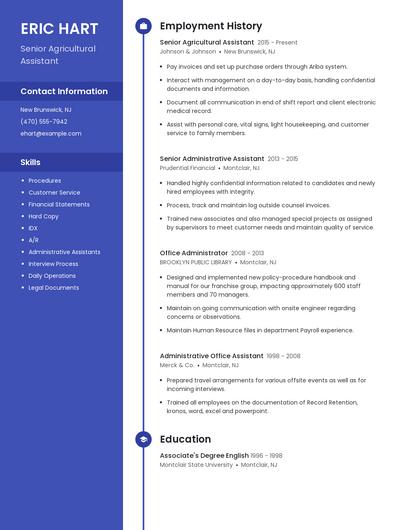 Senior Agricultural Assistant Resume