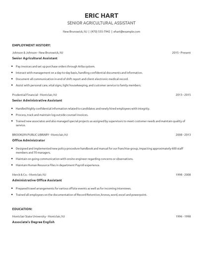 Senior Agricultural Assistant Resume