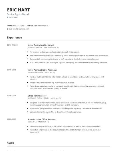 Senior Agricultural Assistant Resume