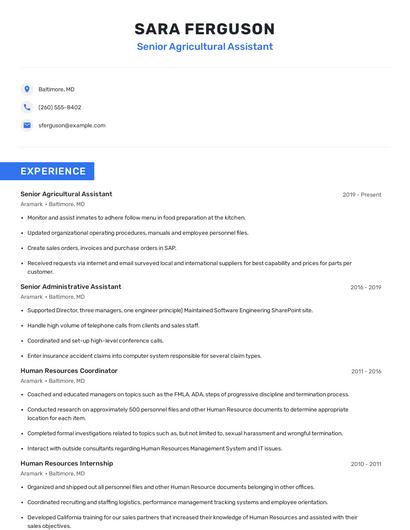 Senior Agricultural Assistant Resume