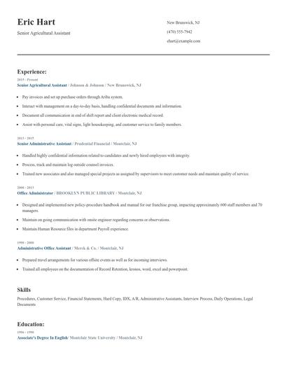 Senior Agricultural Assistant Resume
