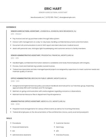 Senior Agricultural Assistant Resume