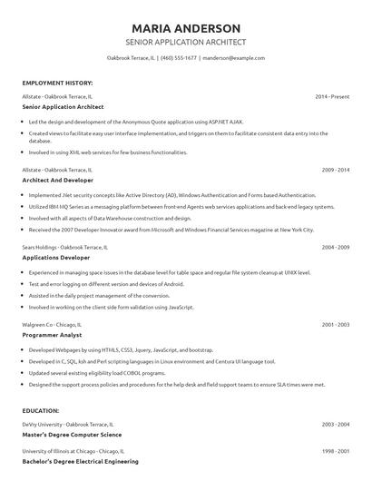 Senior Application Architect Resume