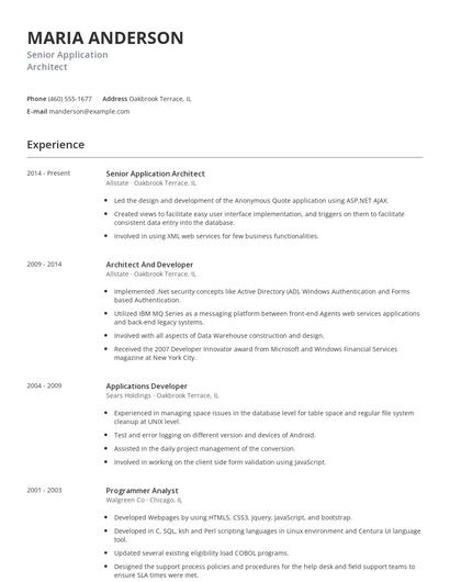 Senior Application Architect Resume