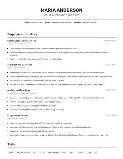 Senior Application Architect Resume