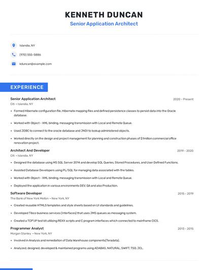 Senior Application Architect Resume