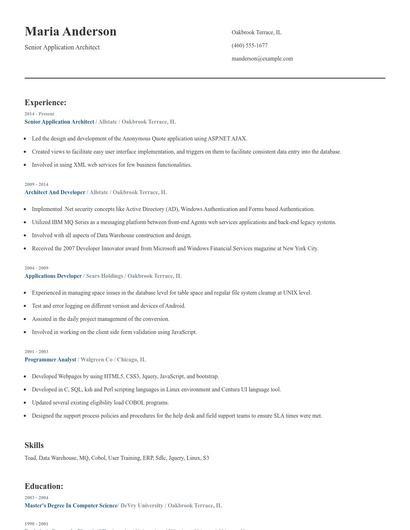 Senior Application Architect Resume