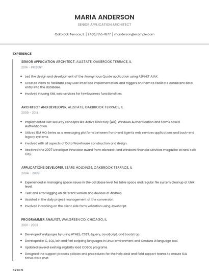 Senior Application Architect Resume