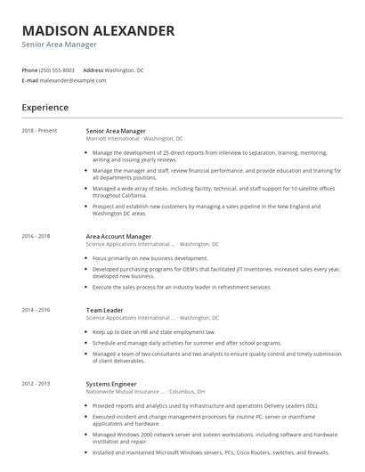 Senior Area Manager Resume