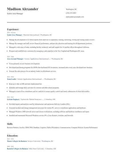 Senior Area Manager Resume
