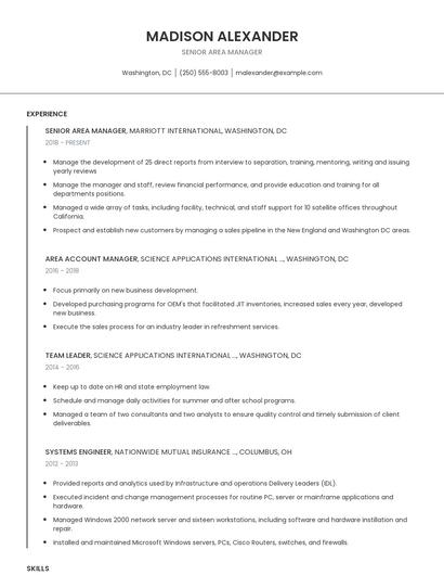 Senior Area Manager Resume