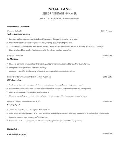 Senior Assistant Manager Resume