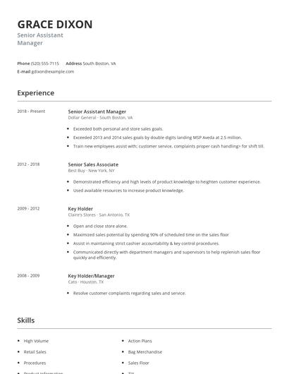Senior Assistant Manager Resume