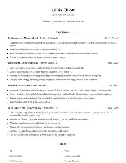 Senior Assistant Manager Resume
